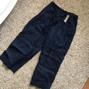 j crew navy linen cropped wide legged pants